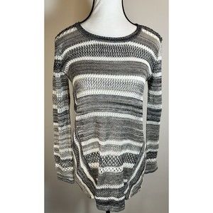 Style & Co Crew neck Pullover Black and Gray Striped Sweater Petite Size PP XSP